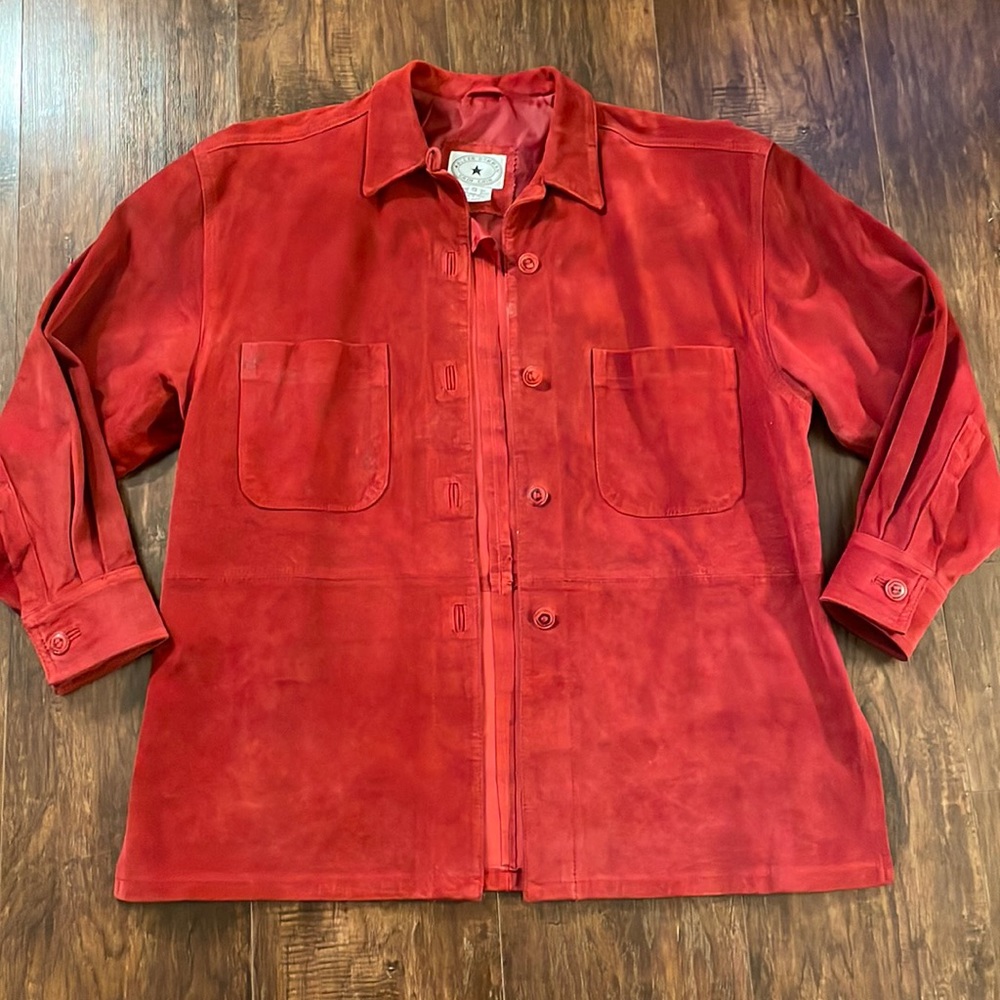Vintage 100% Suede Jacket Shacket Red Button up Oversized Small Medium